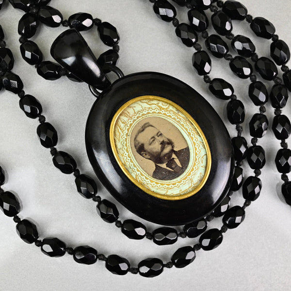 Antique Victorian Whitby Jet Mourning Locket Necklace - Boylerpf