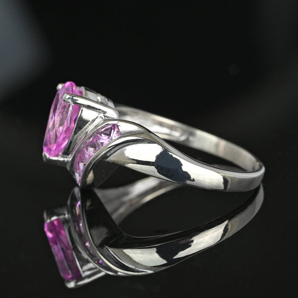 Vintage Pear Cut Pink Sapphire Diamond Ring in White Gold - Boylerpf