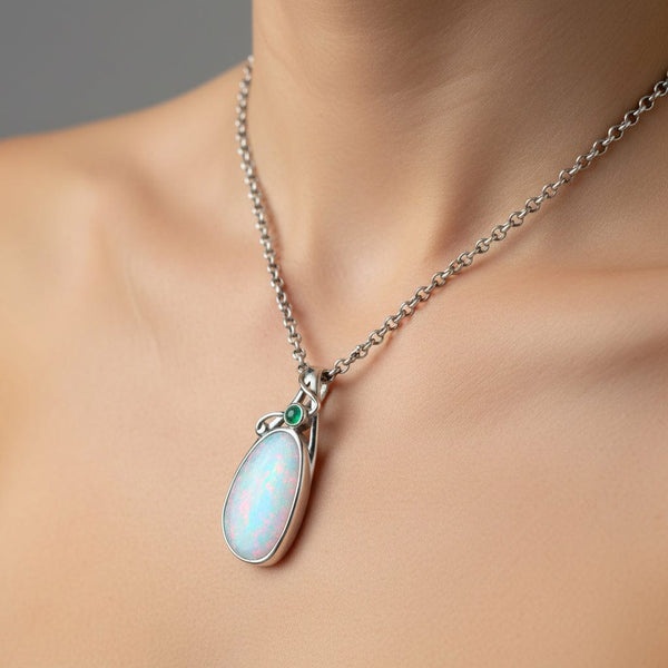 Vintage Emerald Cabochon Large Boulder Opal Pendant