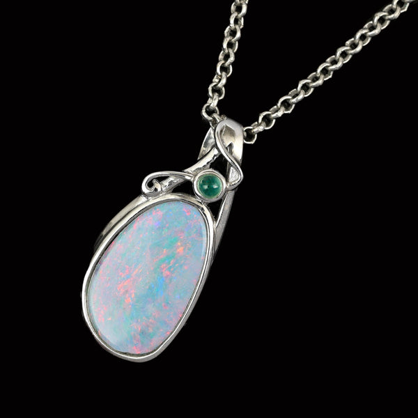 Vintage Emerald Cabochon Large Boulder Opal Pendant