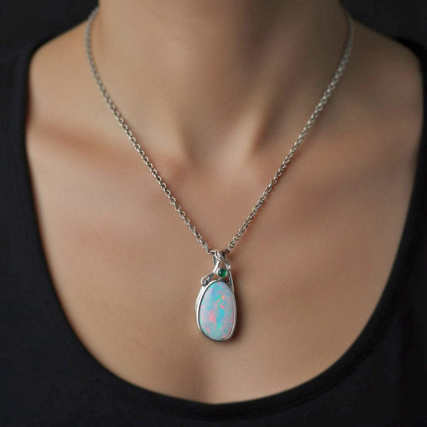 Vintage Emerald Cabochon Large Boulder Opal Pendant