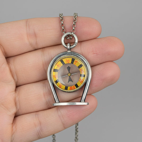 Antique Edwardian Sterling Silver Compass Pendant