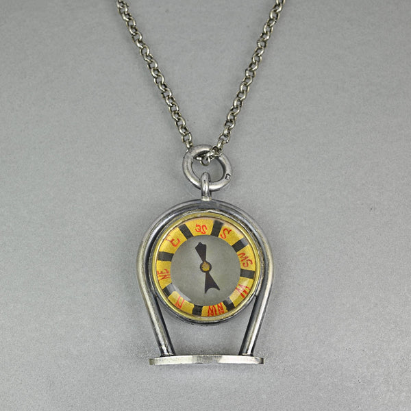 Antique Edwardian Sterling Silver Compass Pendant