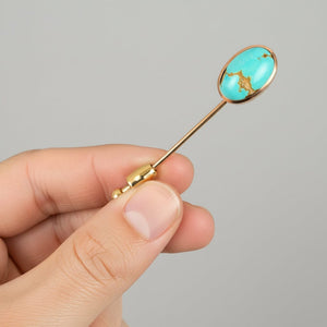 Antique 14K Gold Cabochon Turquoise Stick Pin Brooch - Boylerpf