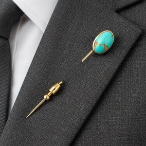Antique 14K Gold Cabochon Turquoise Stick Pin Brooch - Boylerpf