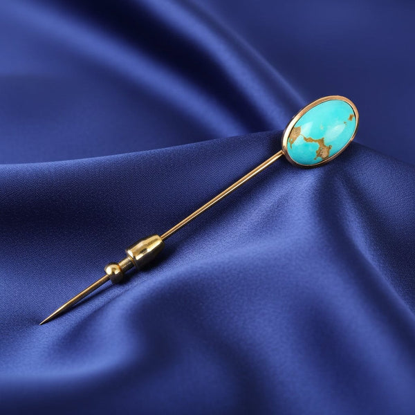 Antique 14K Gold Cabochon Turquoise Stick Pin Brooch - Boylerpf
