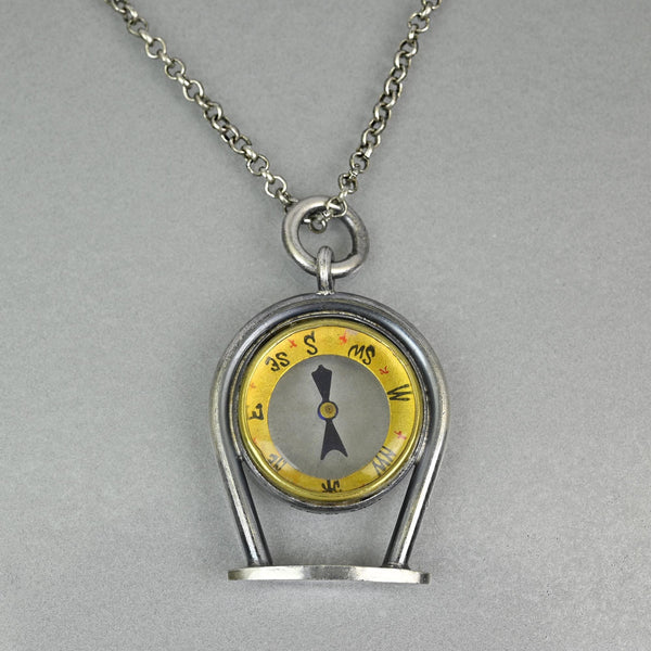 Antique Edwardian Sterling Silver Compass Pendant