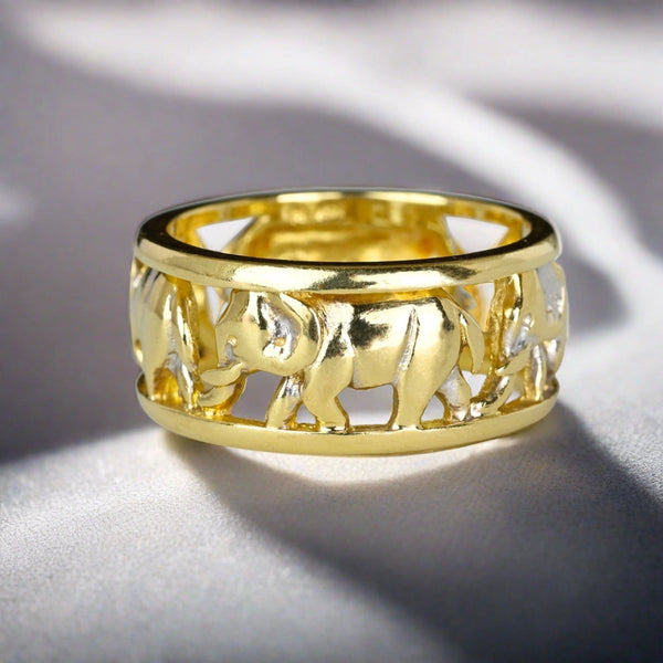 Vintage Wide 14K Gold Cutout Elephant Ring Band - Boylerpf