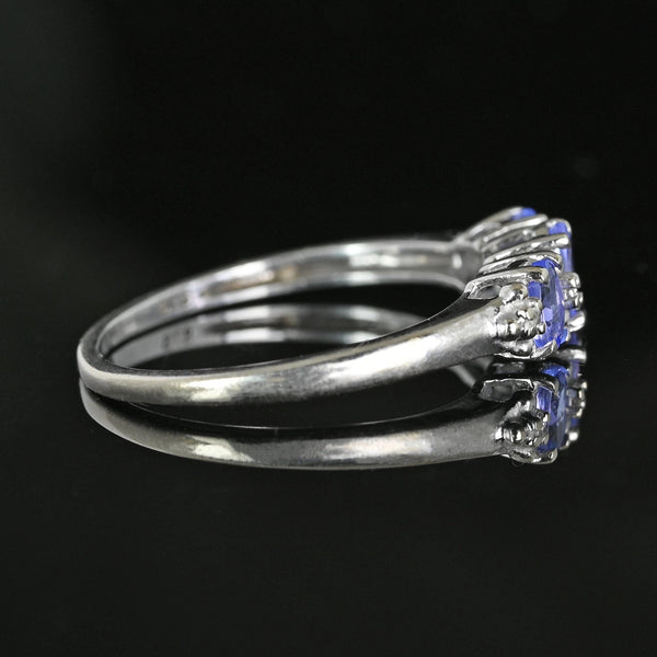 Diamond Three Stone Tanzanite Ring Band in White Gold - Boylerpf