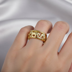 Vintage Wide 14K Gold Cutout Elephant Ring Band - Boylerpf