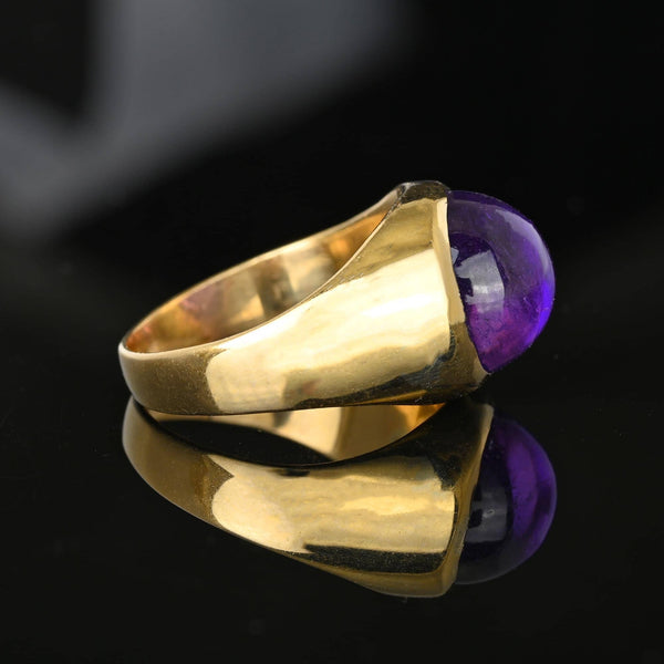 Retro 14K Gold Signet Domed Amethyst Cabochon Ring - Boylerpf