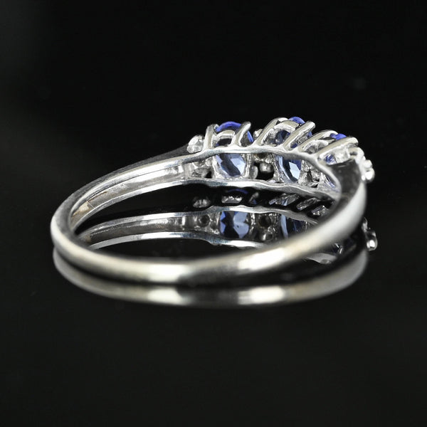 Diamond Three Stone Tanzanite Ring Band in White Gold - Boylerpf