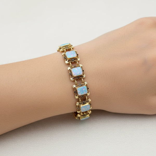 Antique 14K Gold Enamel Opal Art Deco Bracelet - Boylerpf