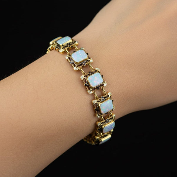 Antique 14K Gold Enamel Opal Art Deco Bracelet - Boylerpf