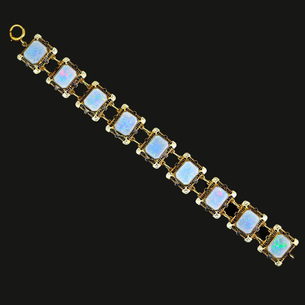 Antique 14K Gold Enamel Opal Art Deco Bracelet - Boylerpf