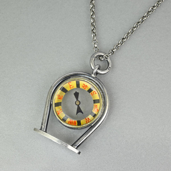 Antique Edwardian Sterling Silver Compass Pendant