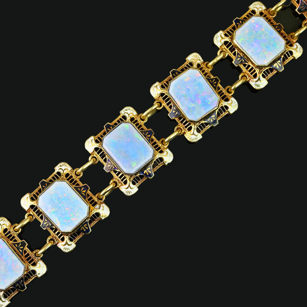 Antique 14K Gold Enamel Opal Art Deco Bracelet - Boylerpf