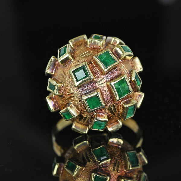 Vintage Mid Century 18K Gold Dome Emerald Sputnik Ring - Boylerpf