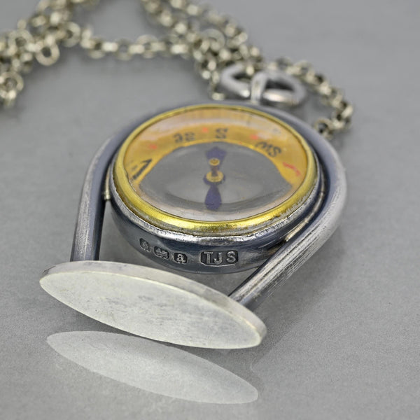 Antique Edwardian Sterling Silver Compass Pendant