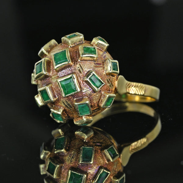 Vintage Mid Century 18K Gold Dome Emerald Sputnik Ring - Boylerpf