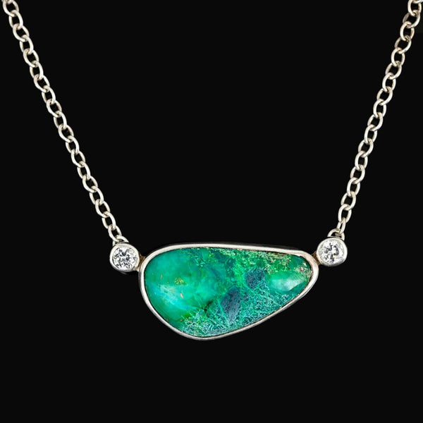 Vintage Chrysocolla & Rock Crystal Sterling Silver Necklace