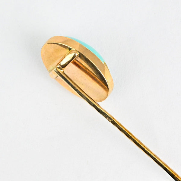 Antique 14K Gold Cabochon Turquoise Stick Pin Brooch - Boylerpf