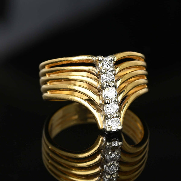 14K Gold Five Row Diamond Chevron Cocktail Ring - Boylerpf
