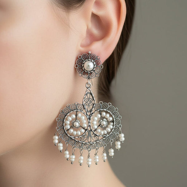 Oaxaca Sterling Silver Filigree Pearl Earrings - Boylerpf