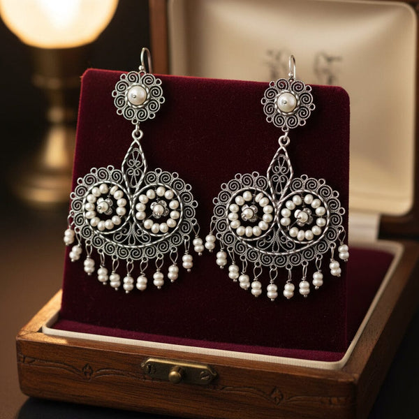 Oaxaca Sterling Silver Filigree Pearl Earrings - Boylerpf