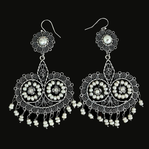 Oaxaca Sterling Silver Filigree Pearl Earrings - Boylerpf