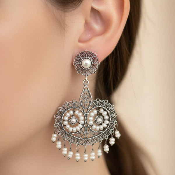 Oaxaca Sterling Silver Filigree Pearl Earrings - Boylerpf