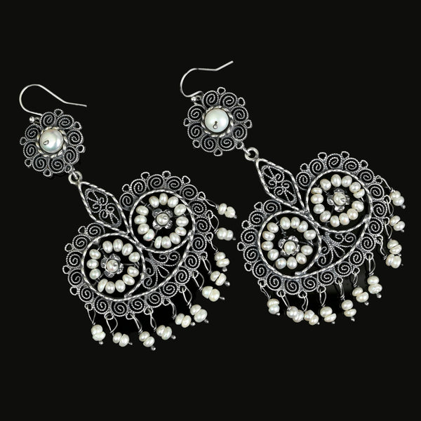Oaxaca Sterling Silver Filigree Pearl Earrings - Boylerpf
