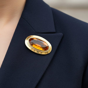 Antique 14K Gold Oval Citrine Brooch Pin - Boylerpf