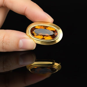 Antique 14K Gold Oval Citrine Brooch Pin - Boylerpf