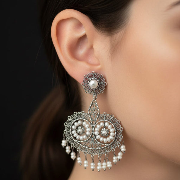 Oaxaca Sterling Silver Filigree Pearl Earrings - Boylerpf