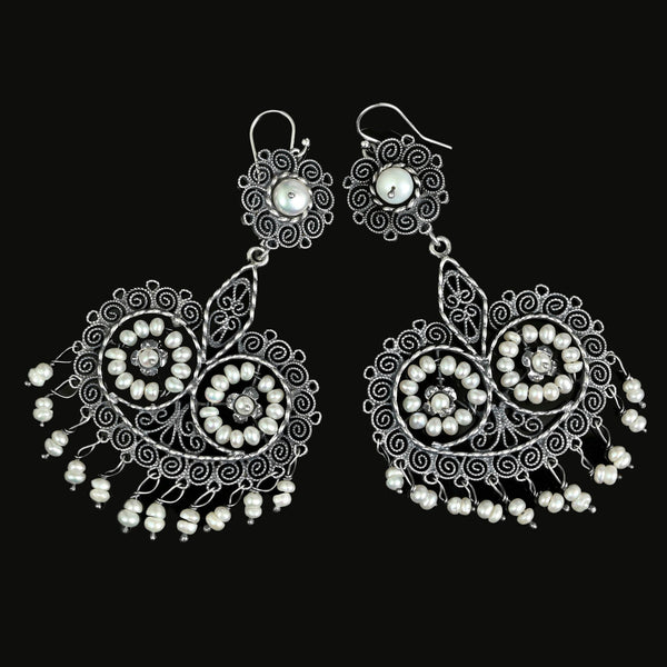 Oaxaca Sterling Silver Filigree Pearl Earrings - Boylerpf
