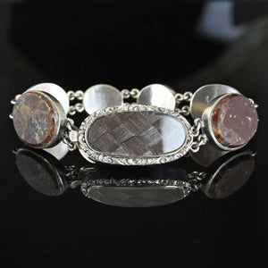 Antique Silver Scottish Agate Locket Bracelet, Mourning Jewelry - Boylerpf