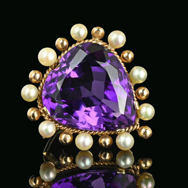 Vintage 14K Gold Pearl Amethyst Heart Brooch Pendant - Boylerpf