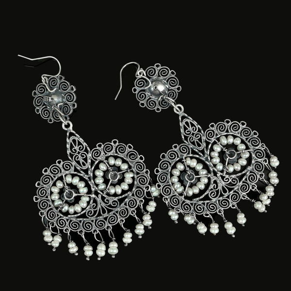 Oaxaca Sterling Silver Filigree Pearl Earrings - Boylerpf