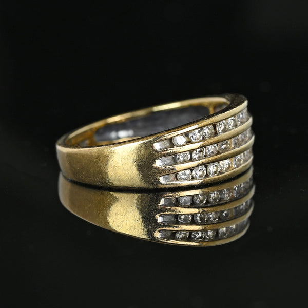 Vintage Wide Three Row Diamond Ring Band in 10K Gold - Boylerpf