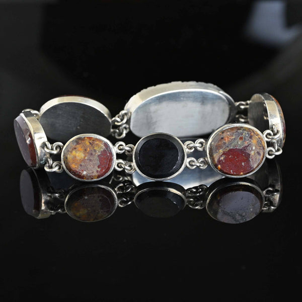 Antique Silver Scottish Agate Locket Bracelet, Mourning Jewelry - Boylerpf