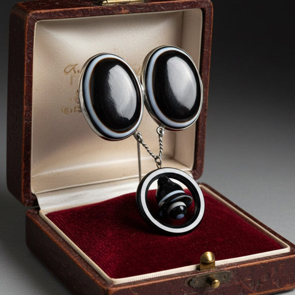 Victorian Scottish Banded Agate Bullseye Brooch Sterling