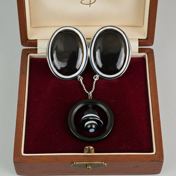 Victorian Scottish Banded Agate Bullseye Brooch Sterling