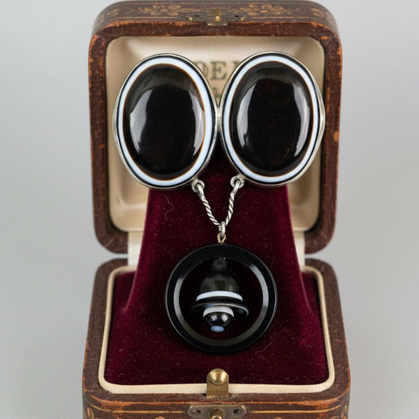 Victorian Scottish Banded Agate Bullseye Brooch Sterling