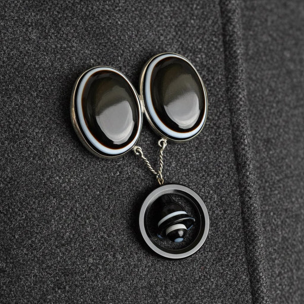 Victorian Scottish Banded Agate Bullseye Brooch Sterling