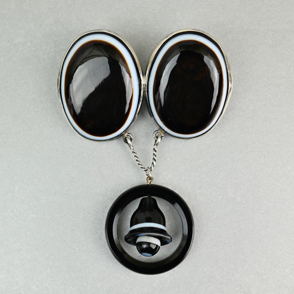 Victorian Scottish Banded Agate Bullseye Brooch Sterling