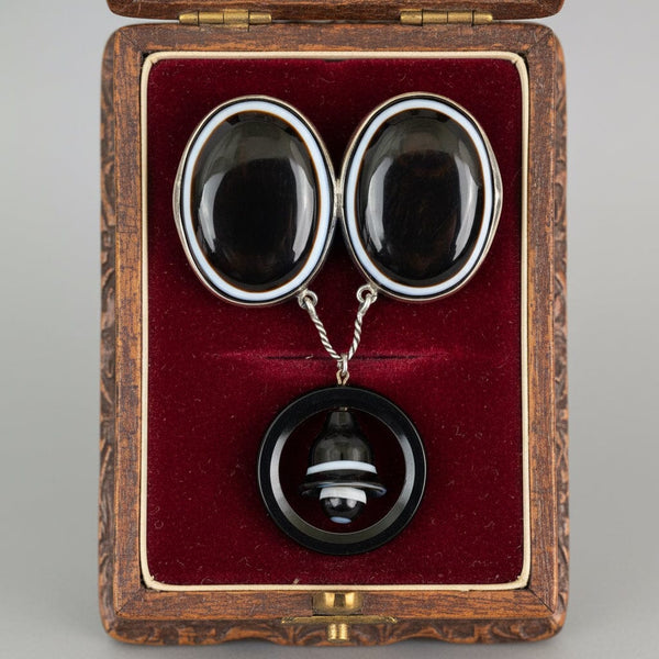 Victorian Scottish Banded Agate Bullseye Brooch Sterling