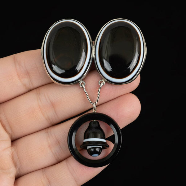 Victorian Scottish Banded Agate Bullseye Brooch Sterling