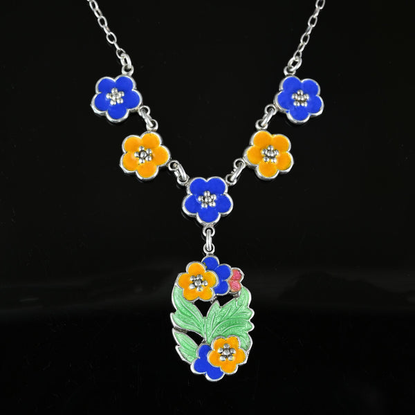Bernard Instone Arts & Crafts Enamel Flower Necklace - Boylerpf