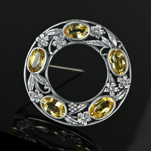 Vintage Floral Silver Citrine Bernard Instone Brooch - Boylerpf